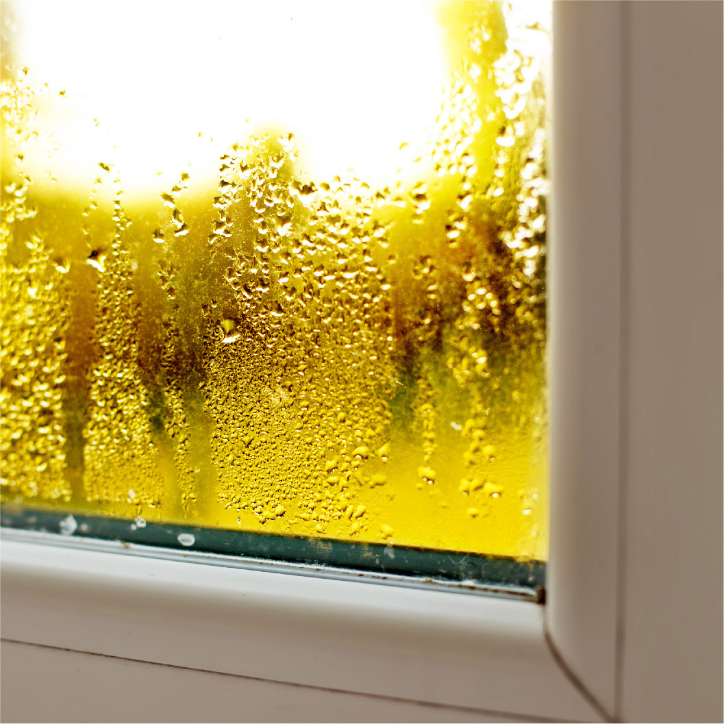 Humidité visible sur les fenêtres à l'intérieur du logement